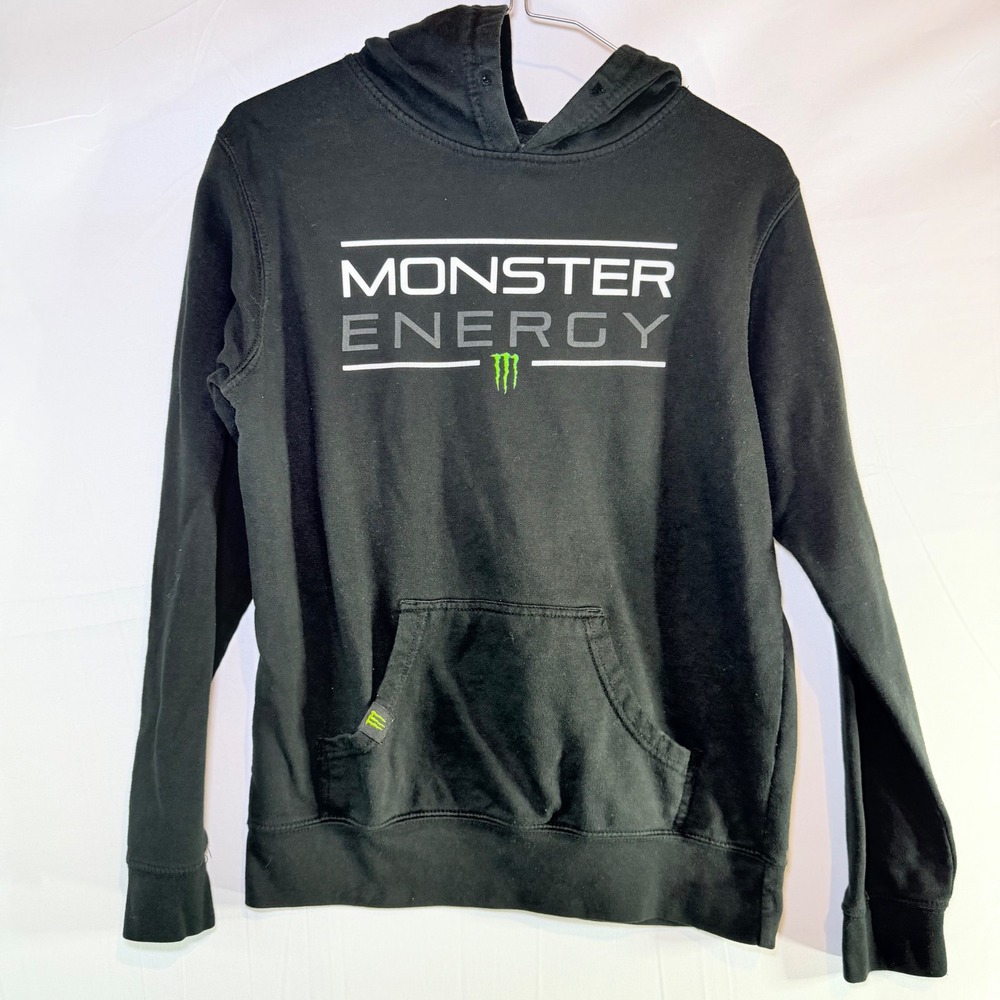 Monster Energy Hoodie Mens Small Black Green Logo Graphic Pullover Sweatshirt